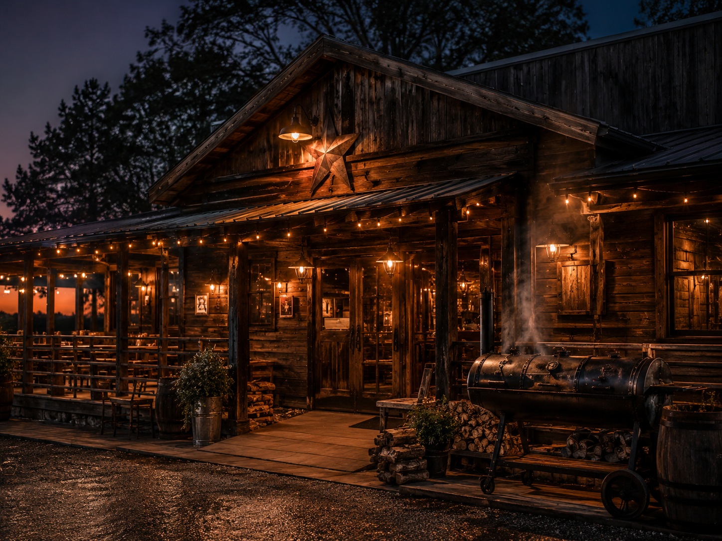 Smokehouse exterior at night