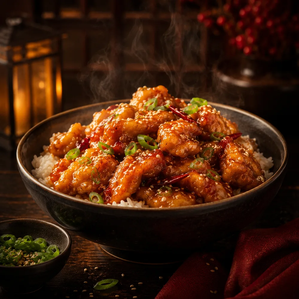 Crispy orange chicken with sesame