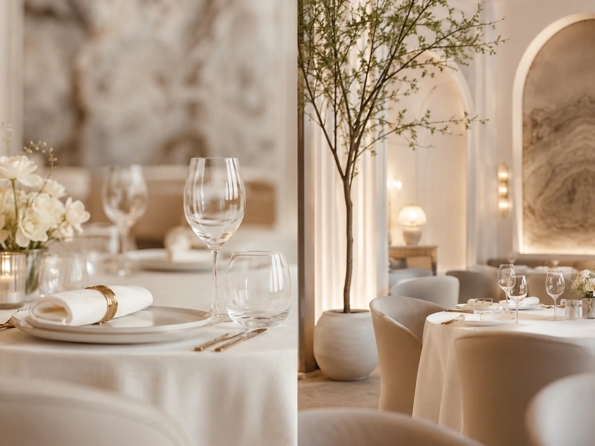 Warm ivory dining room tones