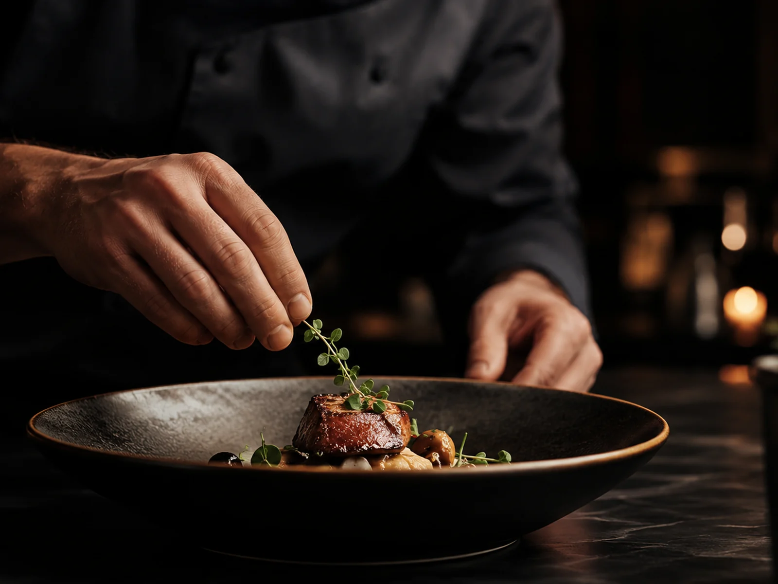 Chef plating a course