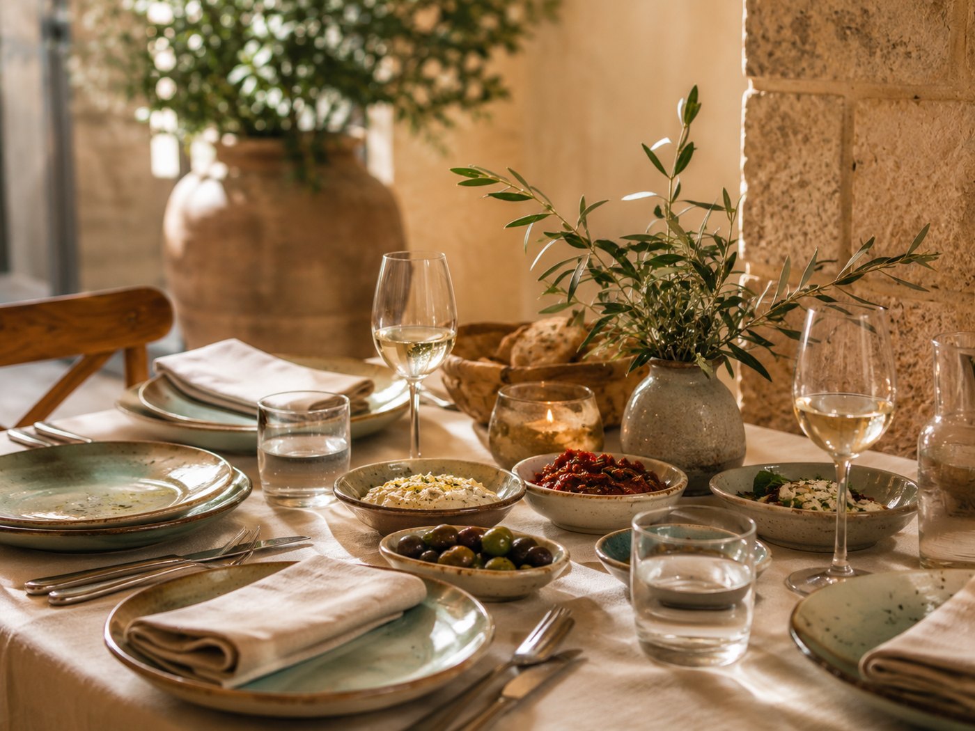 Soft light Mediterranean table detail