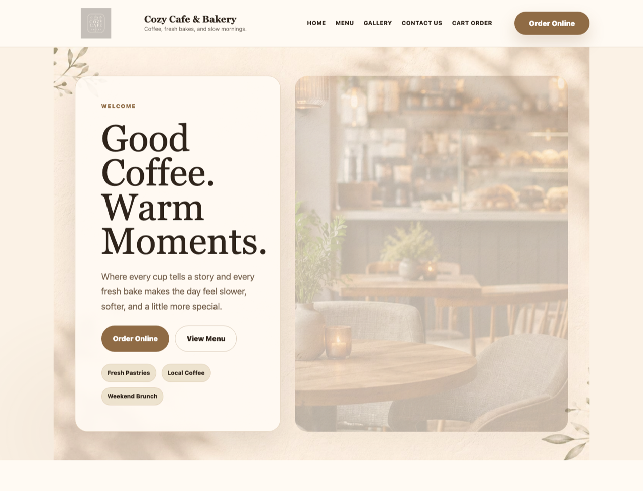 Cozy Cafe / Bakery website thumbnail